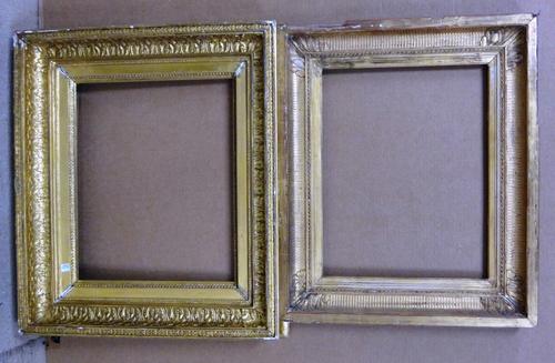 A 19th century gilt plaster moulded frame, with foliate and bead decoration, the aperture 48cm wide x 39cm high, together with a further frame with re