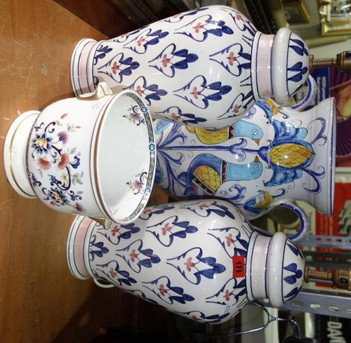 A pair of ceramic lamps and two vases, (4).   L5
