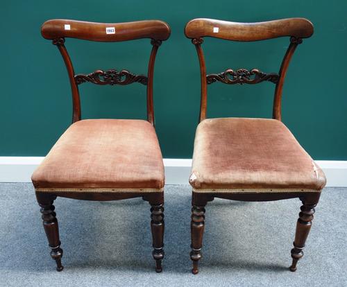 J. Battin; a set of six Victorian rosewood framed dining chairs, with pierced and carved waist rail and straight front seat and tapering turned suppor