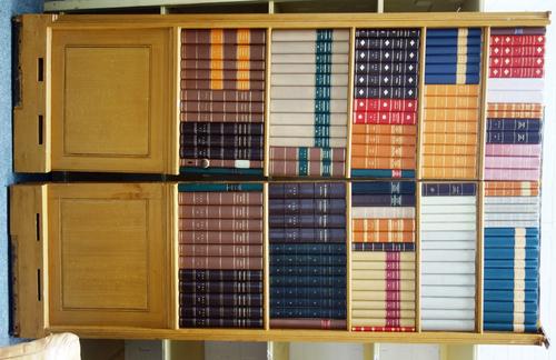 A pair of 19th century stained pine internal three panel doors, each later mounted to one side with deceptive book bindings, each 75cm wide x 248cm hi