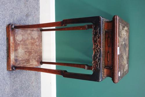 An early 20th century Chinese carved hardwood square two tier jardiniere stand, 30cm wide.