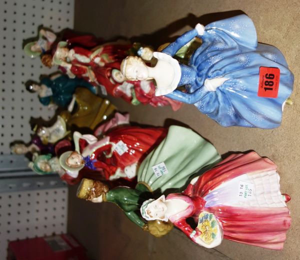 A quantity of Royal Doulton ceramic figures; Fragrance, Janet, Grace, Fair maiden, Lydia, 2 x Autumn breeze, Margarite, Lynne, Top of the Hill, Lauret
