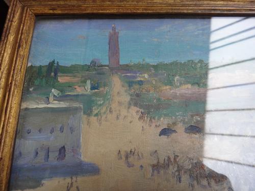 A 20th century coffee table, the rectangular marble top on a carved giltwood acanthus scroll base united by shaped stretcher, 64cm x 133cm