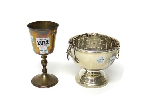 Silver, comprising; a goblet on a circular foot, height  14.5cm, Birmingham 1970  and a twin handled circular small rose bowl, diameter 12cm, Birmingh