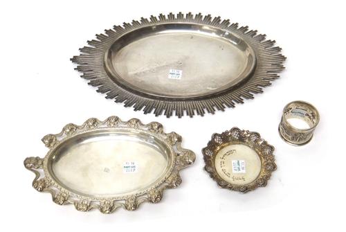 Middle Eastern and foreign wares, comprising, an oval dish, of stylized radiating sunburst form, detailed beneath W.C.B. Jerusalem 1881, a smaller ova