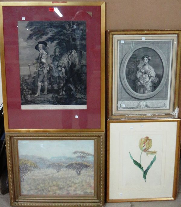 A group of assorted prints, including a folio 'The Gallery of Modern Etchings'; a mezzotint of Sir Robert Peel; a print by Isidro Nonell y Monturiol;