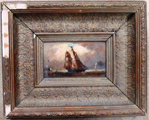 Follower of Richard Henry Nibbs, Shipping off the coast, oil on board, 9cm x 13.5cm.  E1