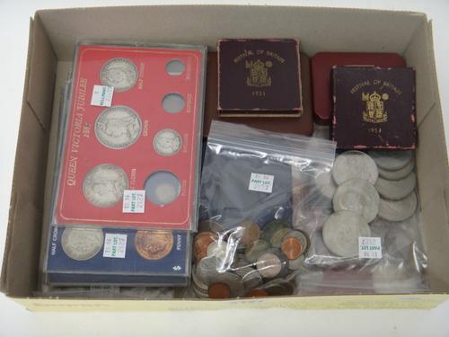A collection of British and foreign coins, including; Queen Victoria Jubilee head issues, George V, George VI and Elizabeth II displayed in five cases