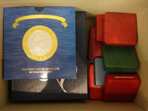 United Kingdom proof coinage, comprising; three year type sets 2004, 2004 and 2005, a 1990 silver proof five pence two coin set, a 1992 silver proof t