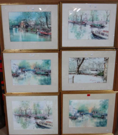British School (late 20th century), Six pictures and prints of Little Venice, indistinctly signed, various sizes; together with a watercolour of Venic