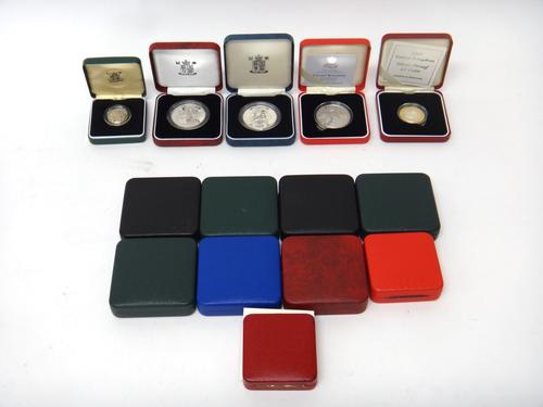 United Kingdom silver proof coins, comprising; five five pound crowns 1998, 1993, 1997, 1996 and 1990, six two pound coins, comprising; two 2004, two
