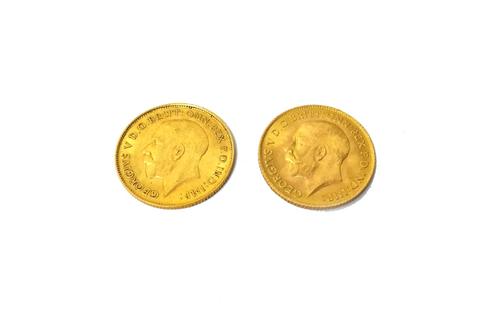 Two George V half sovereigns 1912 and 1914, (2). Illustrated