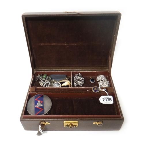 A gold and enamelled military sweetheart's brooch, designed as the badge of The Royal Engineers, a lady's silver and enamelled circular powder compact