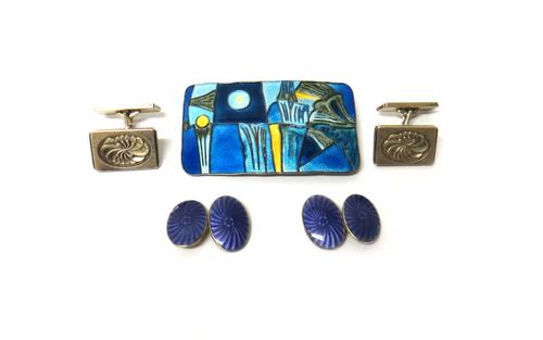 A pair of Georg Jensen silver cufflinks, with rectangular fronts and with smaller rectangular pivoting backs, detailed Georg Jensen, Sterling Denmark