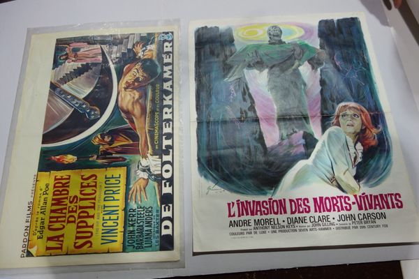 A group of three film posters including; 'The Pit & The Pendulum', Belgium version, 'Invasion of The Bodysnatchers', French edition, and 'Dracula Has