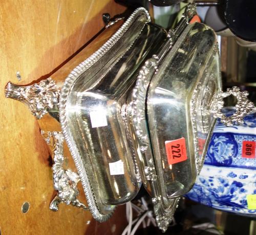 A silver plated entree dish, with drainer, liner and cover, together with another. (2)   A7