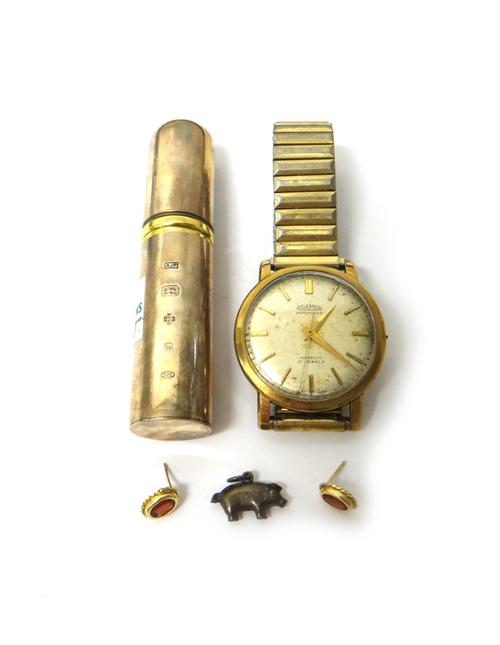 A gentleman's 9ct gold circular cased Roamer Automatic wristwatch, with a signed jewelled movement, the silvered dial with baton shaped numerals and w