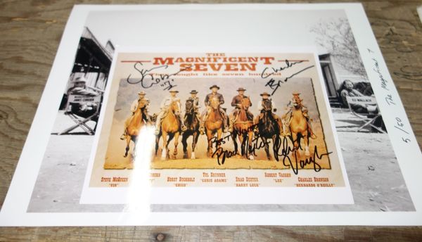 Cinema interest; 'The Magnificent Seven'- limited edition print with onset photo together with a signed reproductive photo. All potential purchasers s