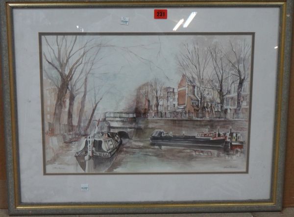 ** Prowser? (20th century), Little Venice, watercolour, indistinctly signed and inscribed, 34cm x 50cm.  C1