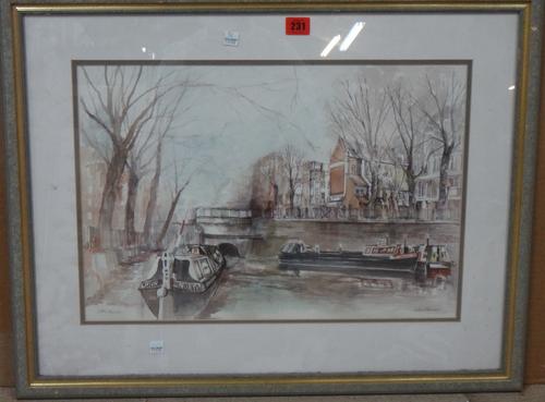 ** Prowser? (20th century), Little Venice, watercolour, indistinctly signed and inscribed, 34cm x 50cm.  C1