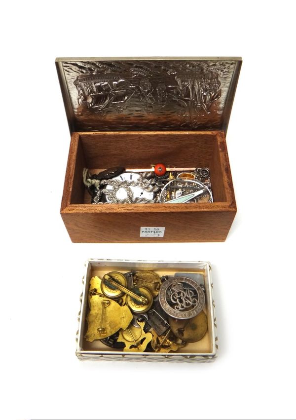 A group of jewellery, comprising; six brooches, a silver cased openfaced pocket watch, London 1850, a watch chain, a pendant with a neckchain, a ropet