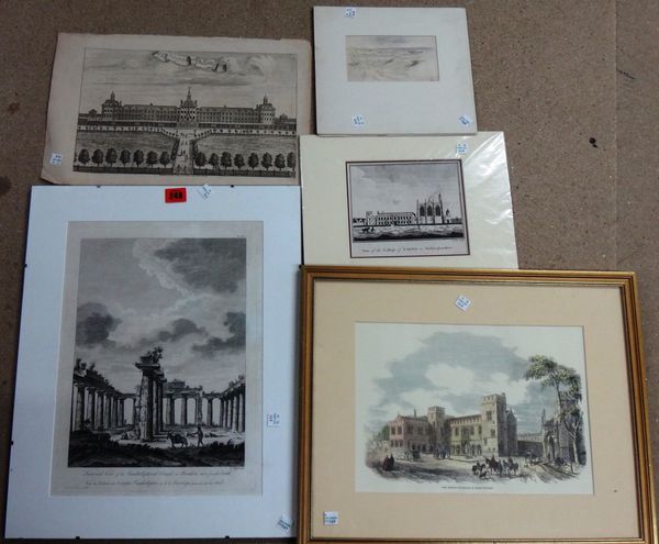 A group of four prints and etchings and a drawing, including two views of Eton.(5) CAB