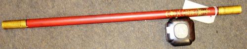 A red and gold George V 1911 Coronation ceremonial staff and an Oriental hardwood box with bone plaque.  CAB