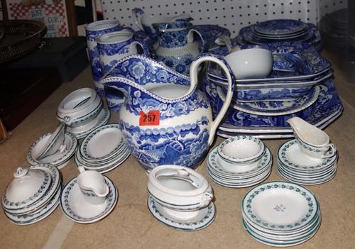 A quantity of Spode and sundry blue and white dinner wares and a miniature cream and green service, (qty). S1M