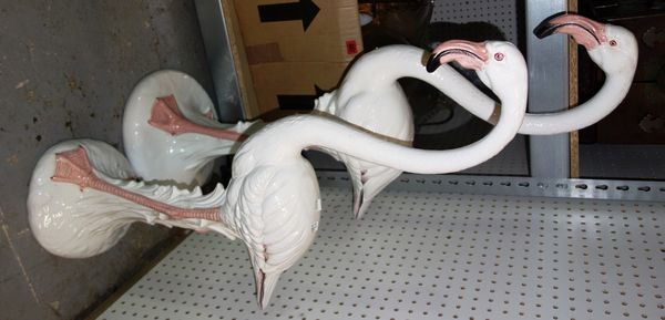 A large pair of 20th century Italian ceramic flamingos, (2).  GA