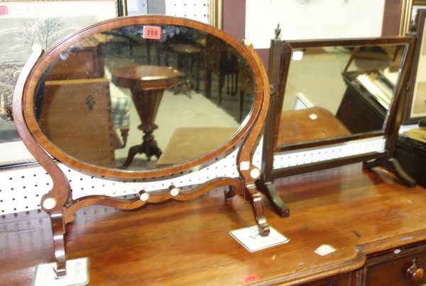 An oval mahogany dressing table mirror and an rectangular dressing table mirror, (2).  I2