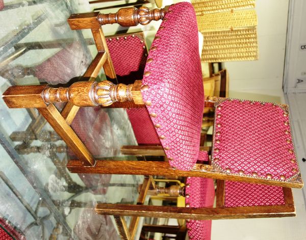 A set of ten 20th century oak framed dining chairs, (10).   D3