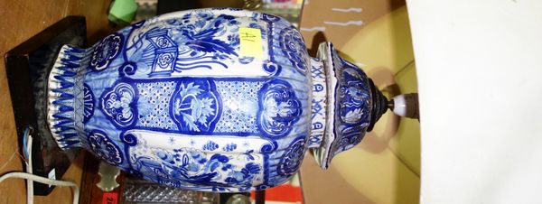 A Delft blue and white pottery table lamp.