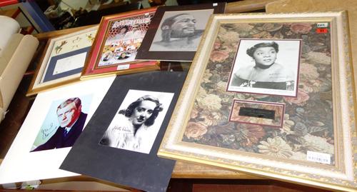 A group of signed photos including the cast of 'Ab Fab', Dinah Washington, Michael Caine and others. All potential purchasers should satisfy themselve
