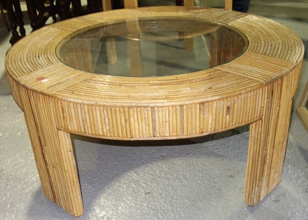 A 20th century circular bamboo coffee table, 92cm wide.  C1