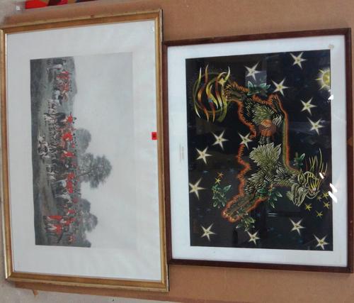 After Henry Calvert, The Cheshire Hunt, engraving by Charles Lewis with hand colouring, 57cm x 86cm; together with a small group of prints and reprodu