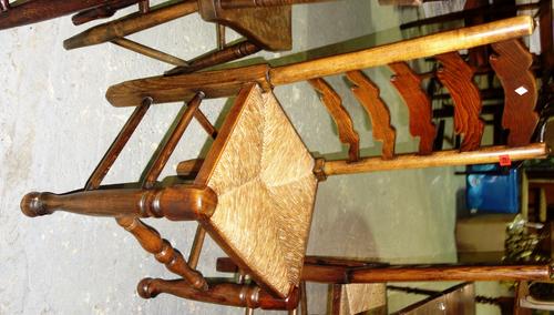 A set of five rush seated ladder back dining chairs, (5).  G7
