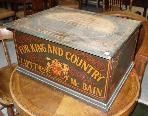 A 20th century box painted with a ship, 59cm wide.   D4