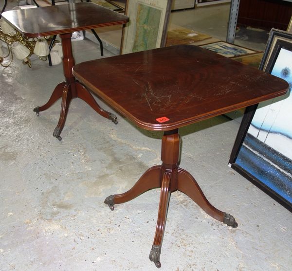 A pair of 20th century mahogany square occasional tables, 60cm wide (2).  D8