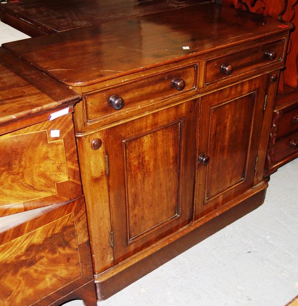 A Victorian mahogany side cabinet with pair of drawers over cupboards, 87cm wide.  DIS