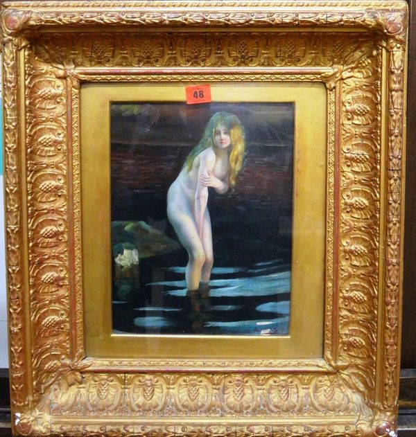 ** Alarrben? (20th century), Bather, oil on board, indistinctly signed, 30cm x 23cm. L1