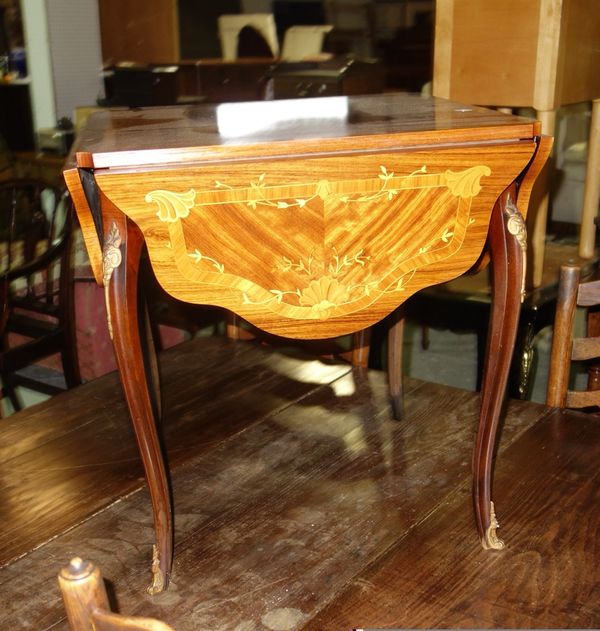 A 20th century inlaid drop flap occasional table.  H7
