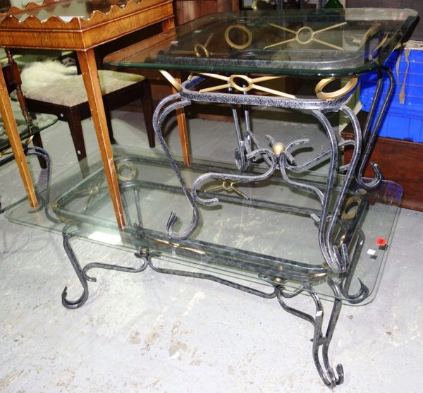 A group of three metal and glass coffee tables, (3).  J8