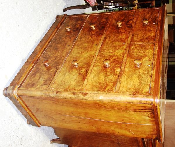 A large 19th century figured walnut chest of two short and three long drawers.   J4