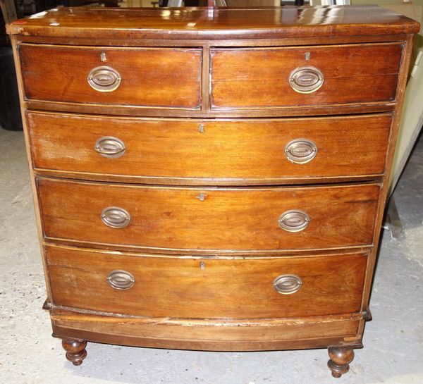 A 19th century mahogany bowfront chest of two short and three long drawers.  J3