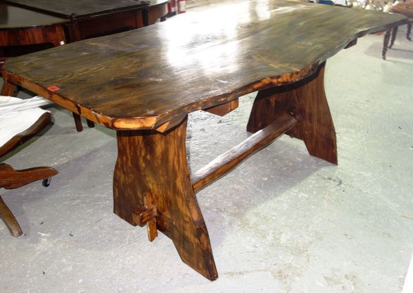 A large naturalistic elm topped rectangular table, 168cm wide.  C6