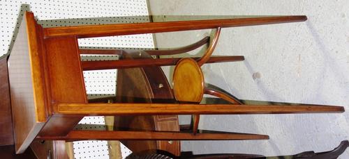 An Edwardian mahogany and inlaid two tier jardiniere stand, 29cm wide.  B3