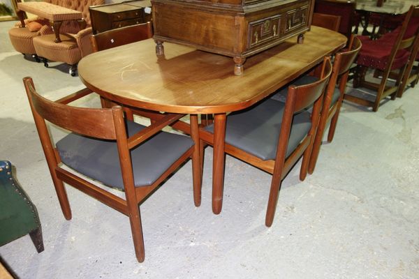 A 19th century teak extending dining table, 183cm long non-extended, and six chairs (7). GA