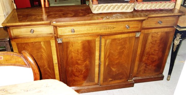 A George III style brass inlaid mahogany breakfront sideboard, 168cm wide.  G6