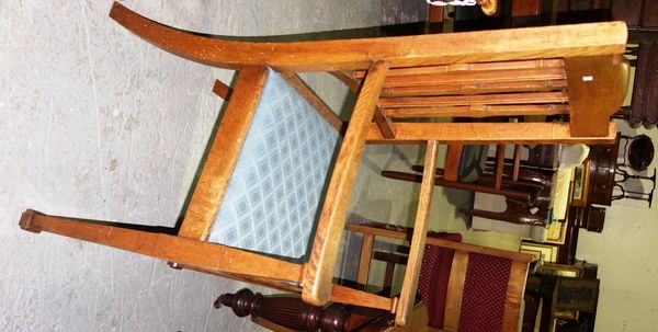 A set of six late 19th century oak framed dining chairs, to include one carver, (6).  D4