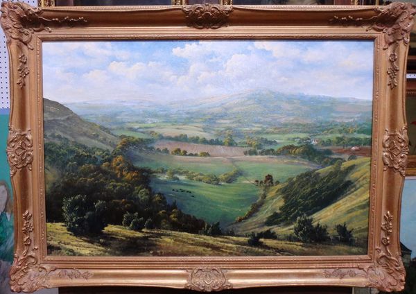 ** Aggio (20th century), Extensive landscape, oil on canvas, signed, 50cm x 75cm. J1